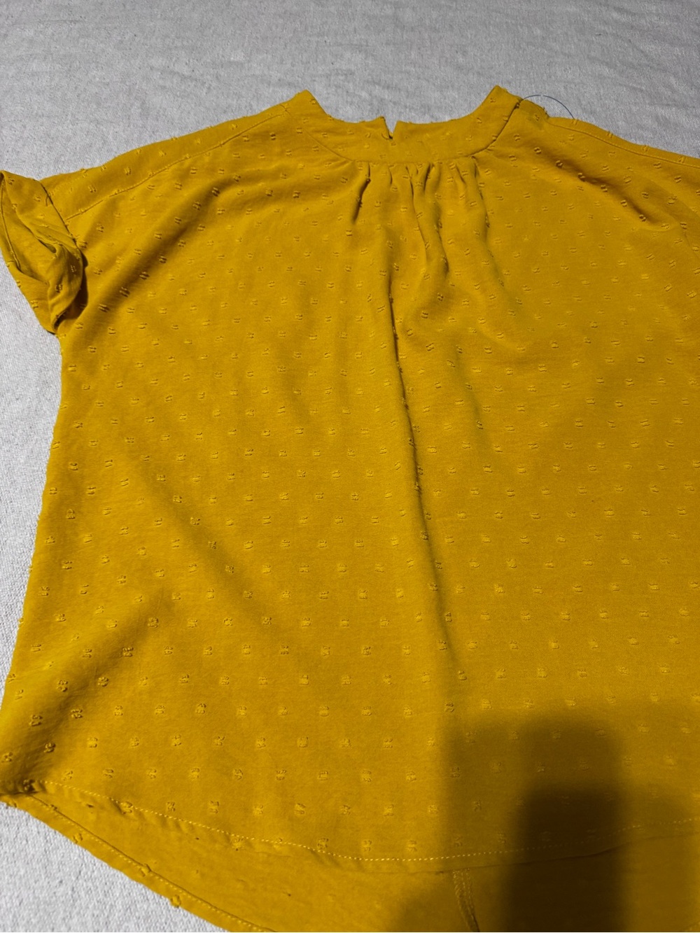 SHEIN Mustard Dot-Textured Short Sleeve Blouse